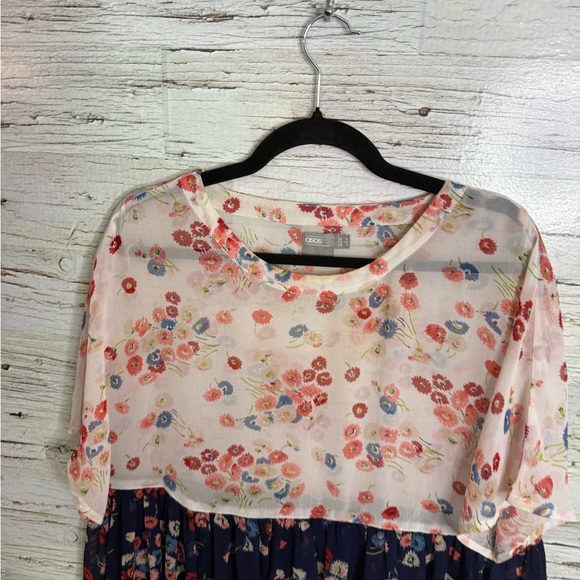 ASOS Floral Print Dress in Cream and Navy size 8 oversized - Picture 3 of 7